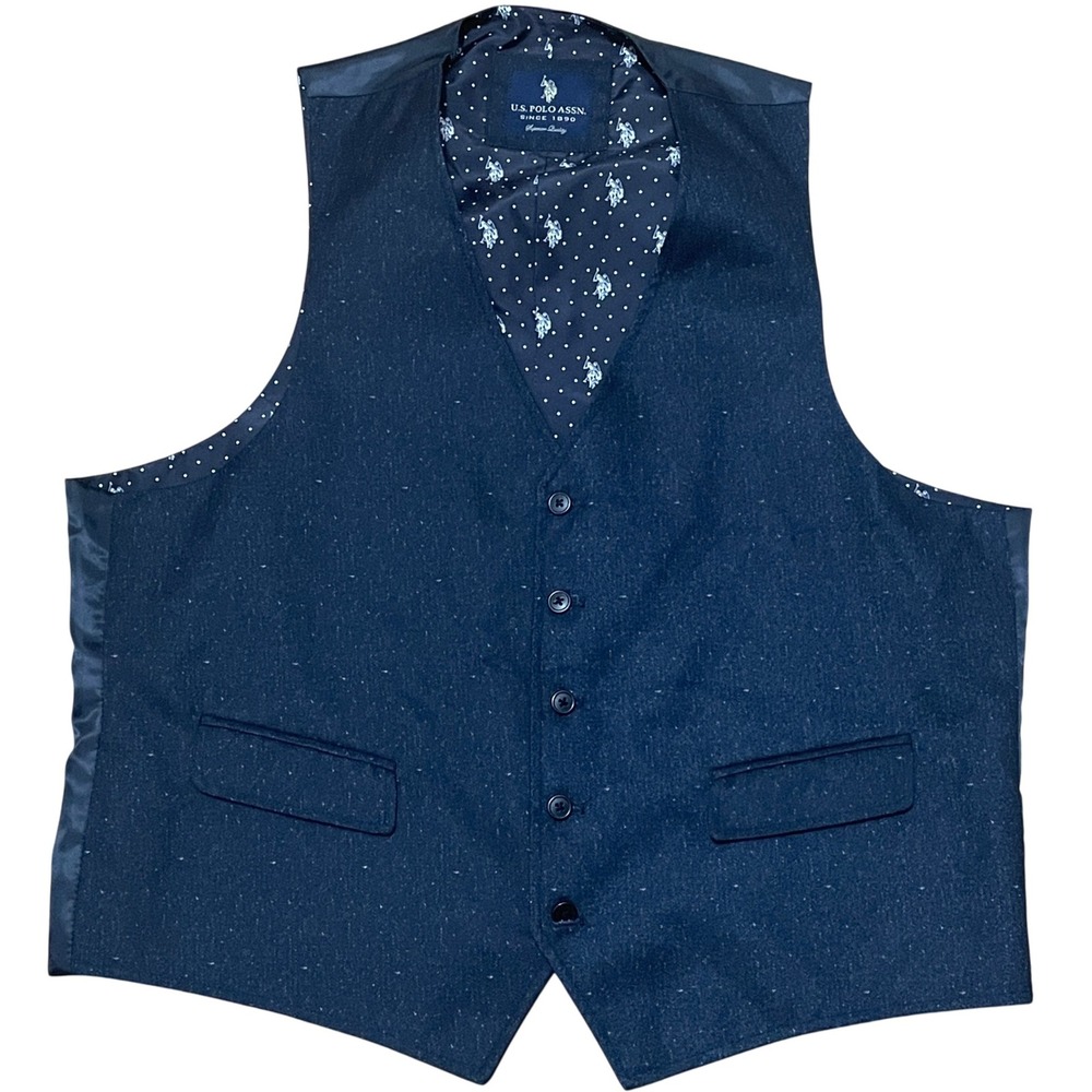 U.S. Polo Assn. Men's XL Vest Navy Blue Polka Dot Lined Dressy Layering‎ Classic